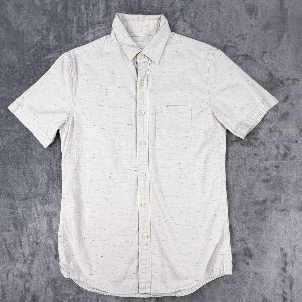 NWOT American Eagle Men's XS Cream Blue Fleck Short Sleeve Button Up Shirt